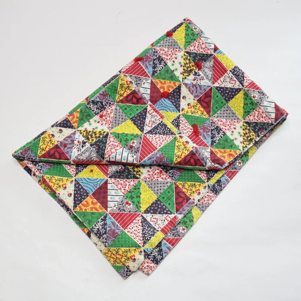 Patchwork Print Quilted Table Runner Small Multicolor Excellent Hand‎ Tied